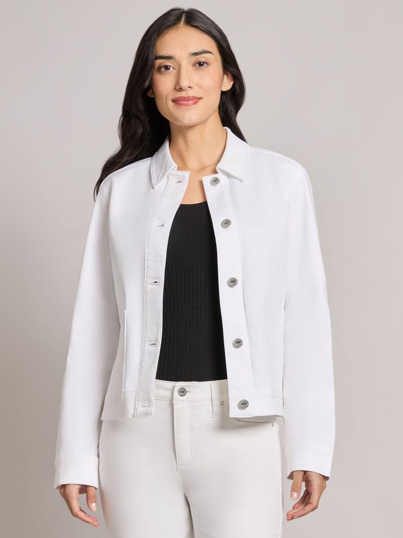 Petite Patch Pocket Denim Jacket, Soft White in the Color Soft White | Jones New York