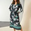 V-Neck Floral Belted Midi Dress in the Color Jones Black/Kelly Multi | Jones New York