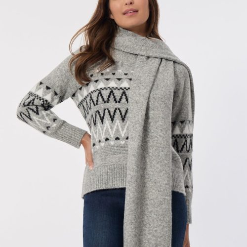 Crew Neck Scarf Sweater in the Color Light Heather Grey Multi | Jones New York