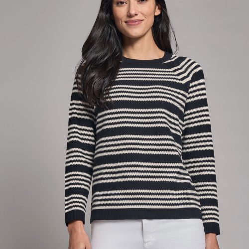 Stripe Crew Neck Raglan Sweater in the Color Jones Black/Jones White | Jones New York