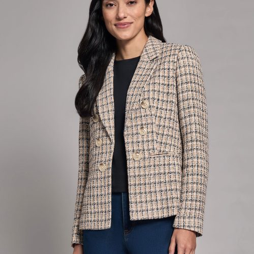 Tweed Faux Double-Breasted Jacket in the Color Praline Multi | Jones New York