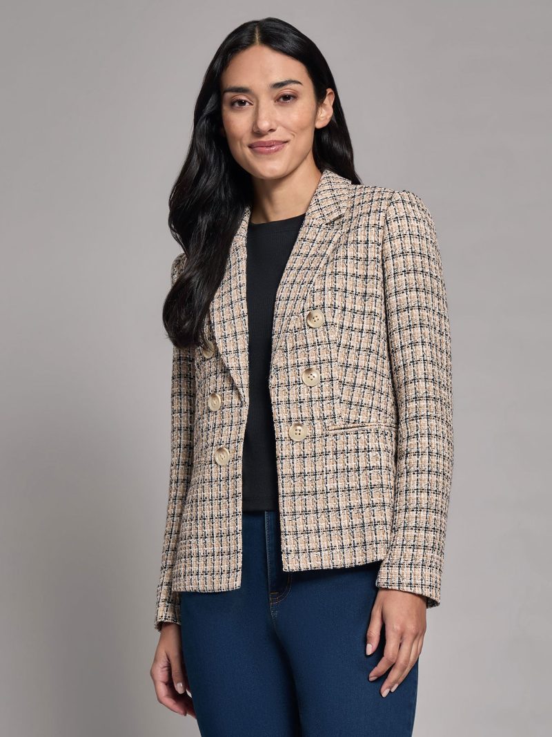 Tweed Faux Double-Breasted Jacket in the Color Praline Multi | Jones New York