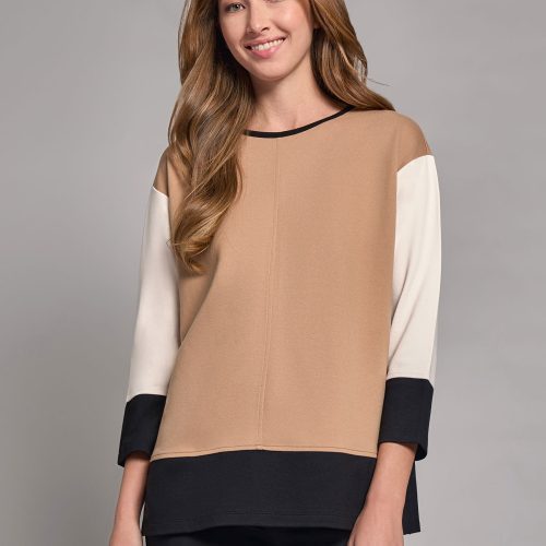 Colorblock Seam Detail Tunic, Serenity Knit in the Color Praline Multi | Jones New York