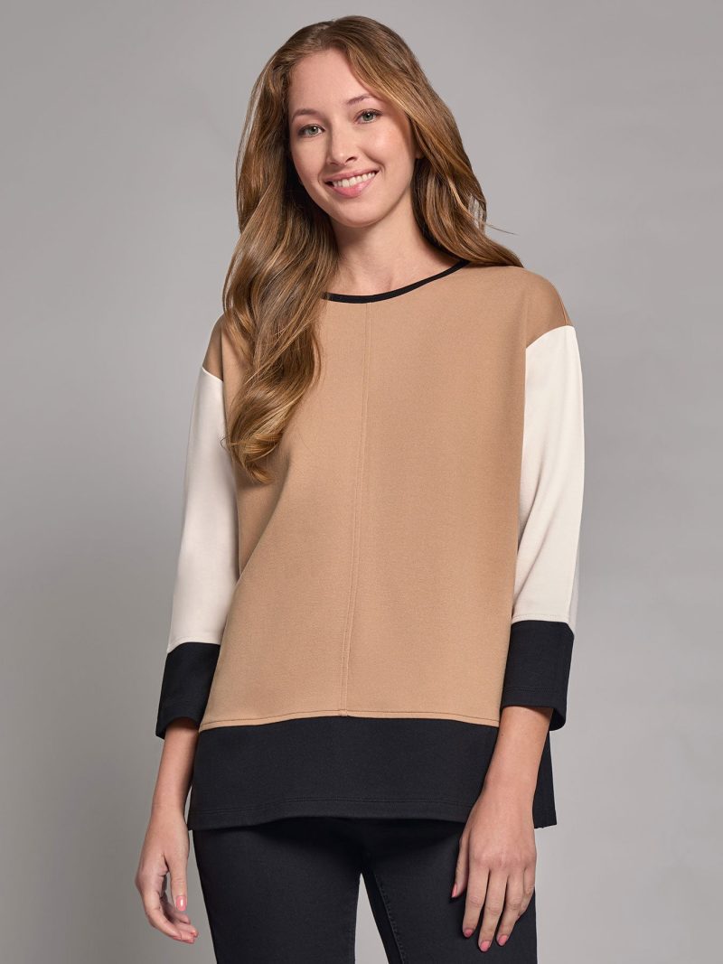 Colorblock Seam Detail Tunic, Serenity Knit in the Color Praline Multi | Jones New York