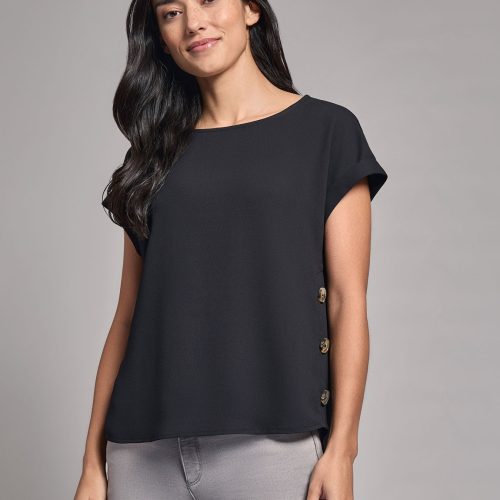 Button Detail Blouse, Jasper Crepe in the Color Jones Black | Jones New York