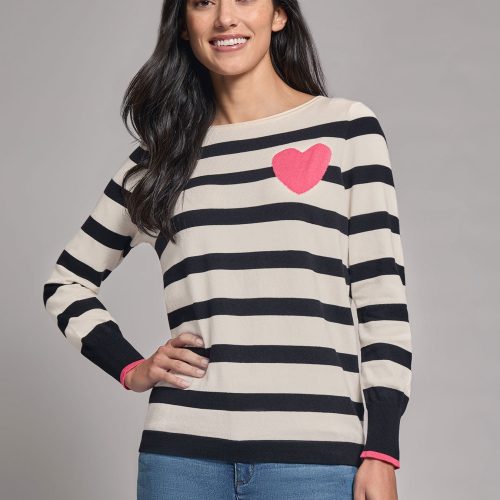 Heart Detail Strip Boat Neck Sweater in the Color Jones White Multi | Jones New York